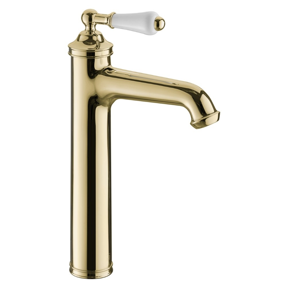 JTP Grosvenor Cross Polished Gold Single Lever Tall Basin Mixer Cut Out